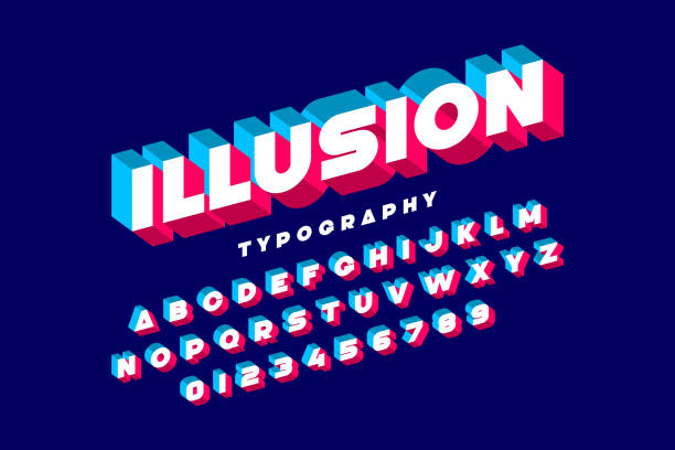 Modern bold 3d font Modern bold 3d font Illusion, alphabet letters and numbers, vector illustration chimera stock illustrations