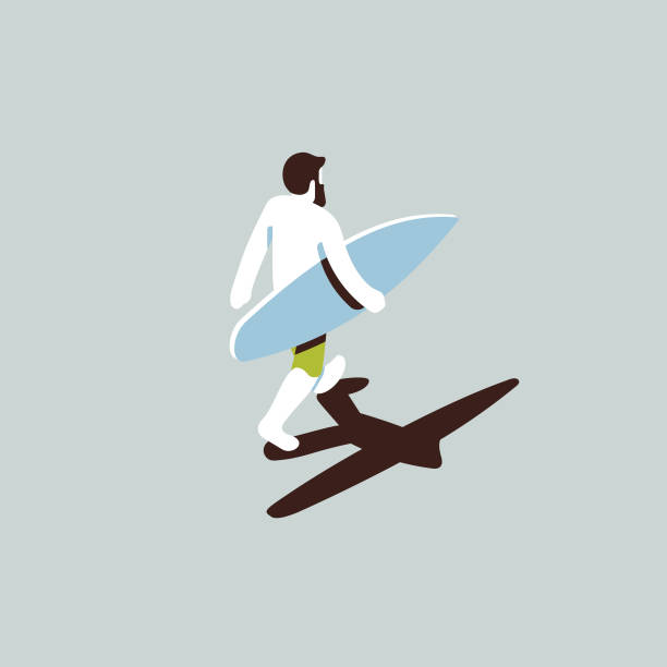 Isometric surfer dude Isometric surfer dude with surfboard walking on the beach. shadow illustrations stock illustrations