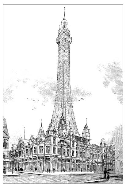 Antique scientific engraving illustration: Blackpool Tower