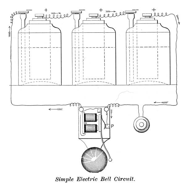 prosty obwód dzwonu elektrycznego - old fashioned bell doorbell drawing stock illustrations