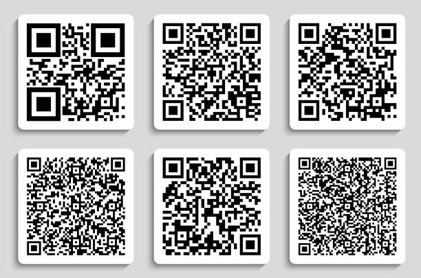 Creative vector illustration of QR codes, packaging labels, bar code on stickers. Identification product scan data in shop. Art design. Abstract concept graphic element Creative vector illustration of QR codes, packaging labels, bar code on stickers. Identification product scan data in shop. Art design. Abstract concept graphic element. qr code stock illustrations
