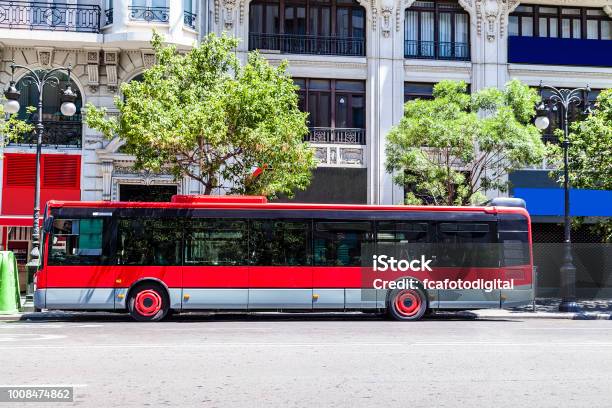 Red City Bus With Copy Space Stock Photo - Download Image Now - Bus, Template, City