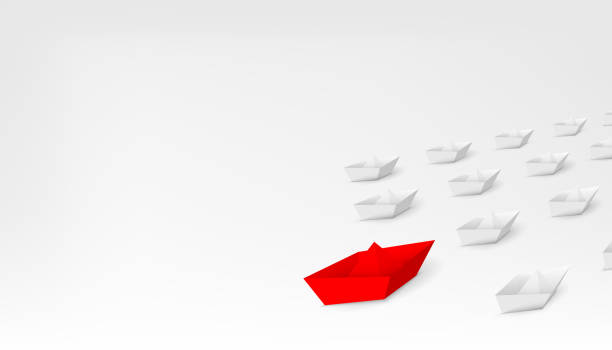istock Creative vector illustration of 3d red paper ship leading among white isolated on background. Business leadership different boat art design . Abstract concept graphic element with copy space 1008475546
