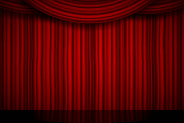 istock Creative vector illustration of stage with luxury scarlet red silk velvet drapes and fabric curtains isolated on background. Art design. Concept element for music party, theater, circus, opera, show 1008477780