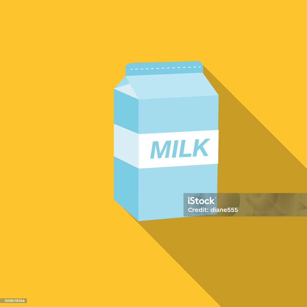 Cute Breakfast Food Icons - Carton Of Milk Flat Design Style Breakfast Food Icon - Carton Of Milk Milk stock vector