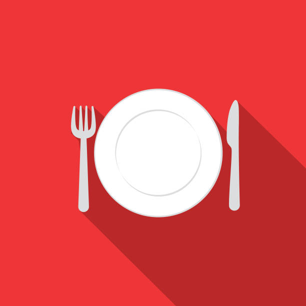 słodkie śniadanie żywności ikony - miejsce ustawienie z talerzem, nóż i widelec - fork place setting silverware plate stock illustrations
