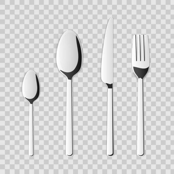istock Creative vector illustration top view cutlery set of silver fork, spoon, knife isolated on transparent background. Art design kitchen silverware table setting. Concept graphic printables element 1008485254