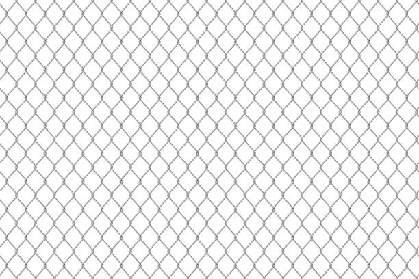 illustrazioni stock, clip art, cartoni animati e icone di tendenza di illustrazione vettoriale creativa del metallo in acciaio a rete di recinzione a catena isolato su sfondo trasparente. cancello di design artistico realizzato. barriera carceraria, proprietà protetta. elemento grafico concettuale astratto - topics barbed wire fence chainlink fence