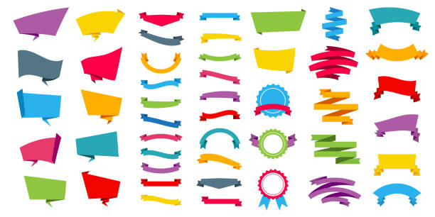 kreative vektor-illustration, label aufkleber banner tag vertreten set sammlung isoliert auf transparentem hintergrund. kunstdesign im flachen stil mit heller farbe. abstrakter begriff grafikelement - banner origami ribbon green stock-grafiken, -clipart, -cartoons und -symbole