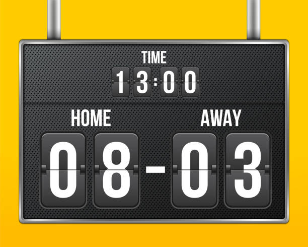 Creative vector illustration of soccer, football mechanical scoreboard isolated on transparent background. Art design retro vintage countdown with time, result display. Concept graphic sport element Creative vector illustration of soccer, football mechanical scoreboard isolated on transparent background. Art design retro vintage countdown with time, result display. Concept graphic sport element. scoreboard stock illustrations