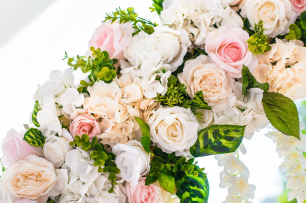 istock Wedding banquet tables preparing for a wedding outside on a summer day 1008492264