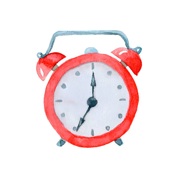 rote uhr auf weißem hintergrund. - number alarm clock clock hand old fashioned stock-grafiken, -clipart, -cartoons und -symbole