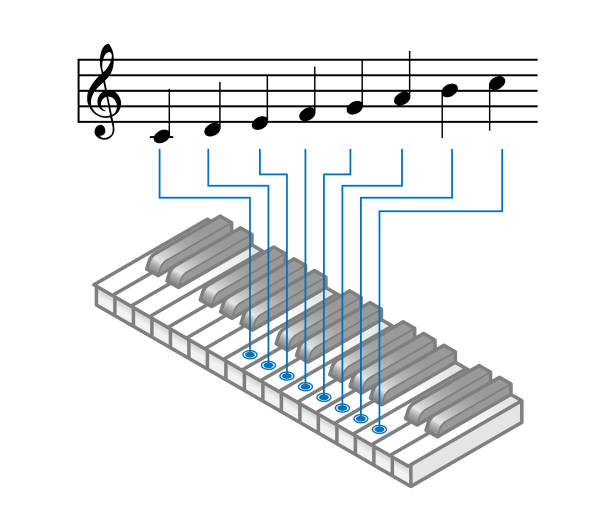 ilustrações, clipart, desenhos animados e ícones de teoria musical: escala de c maior em agudos g clef - c sharp minor