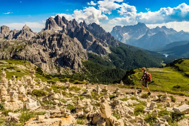 View of Cadini di Misurina from the saddle, Lavaredo National Park, Dolomites, European Alps, Italy,Nikon D850
