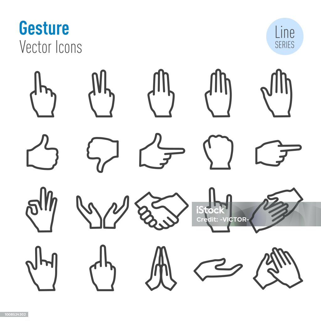 Gesture Icons Set - Vector Line Series Gesture, human hand Icon Symbol stock vector