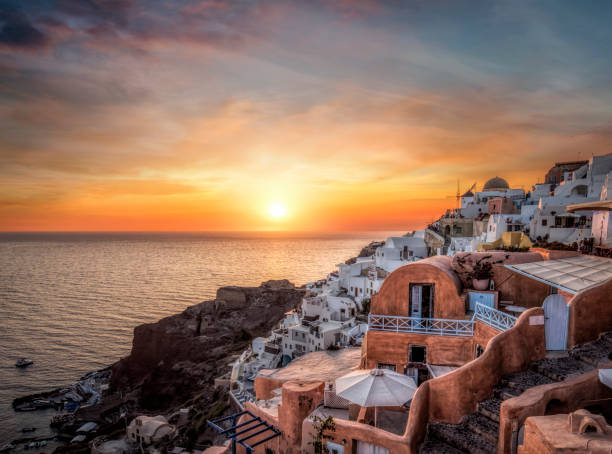 istock Beautiful panorama of Santorini at sunset 1008532058