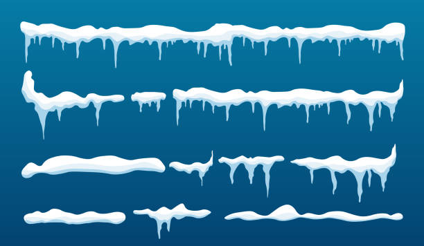 Creative vector illustration of ice icicle, caps, snowflakes set isolated on background. Winter snow clouds template art design. Snowy frame decoration. Graphic element. New year. Merry cristmas Creative vector illustration of ice icicle, caps, snowflakes set isolated on background. Winter snow clouds template art design. Snowy frame decoration. Graphic element. New year. Merry cristmas. frost stock illustrations
