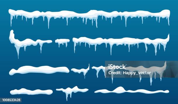 Creative Vector Illustration Of Ice Icicle Caps Snowflakes Set Isolated On Background Winter Snow Clouds Template Art Design Snowy Frame Decoration Graphic Element New Year Merry Cristmas Stock Illustration - Download Image Now