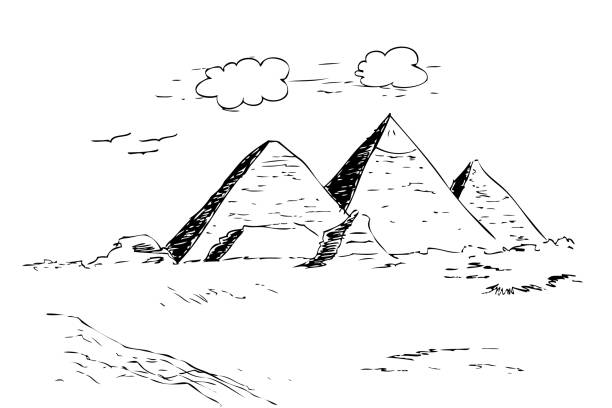 illustrazioni stock, clip art, cartoni animati e icone di tendenza di disegnare a mano schizzo di piramide - egypt cairo pyramid sunset