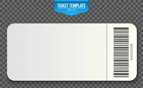 Vector illustration of Creative vector illustration of empty ticket template mockup set isolated on transparent background. Art design blank theater, air plane, cinema, train, circus, sport, football invitation coupons