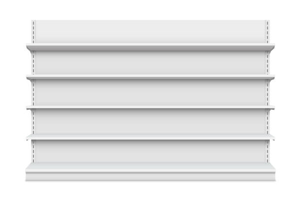 kreatywna ilustracja wektorowa pustych półek sklepowych odizolowanych na tle. projektowanie projektowania eksce handlowej. abstrakcyjna koncepcja graficznego elementu wyświetlania prezentacji. makieta reklamy produktów supermarketów - shelf stock illustrations