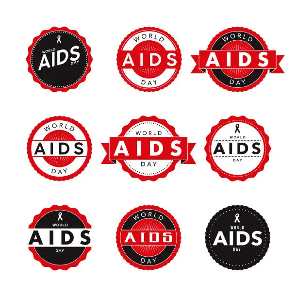 Vector illustration of World AIDS Day Labels Icon Set