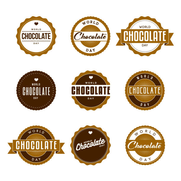 всемирный день шоколада этикетки икона установить - indulgence stock illustrations