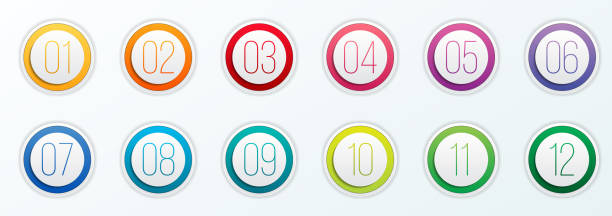 Creative vector illustration of number bullet points set 1 to 12 isolated on transparent background. Art design. Flat color gradient web icons template. Abstract concept graphic element Creative vector illustration of number bullet points set 1 to 12 isolated on transparent background. Art design. Flat color gradient web icons template. Abstract concept graphic element. drawing shadows stock illustrations