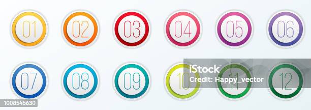 Creative Vector Illustration Of Number Bullet Points Set 1 To 12 Isolated On Transparent Background Art Design Flat Color Gradient Web Icons Template Abstract Concept Graphic Element Stock Illustration - Download Image Now