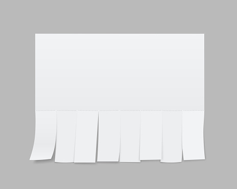 Creative vector illustration of empty blank sheet paper advertising with tear-off cut slips isolated on transparent background. Street art design copy space template. Abstract concept graphic element.