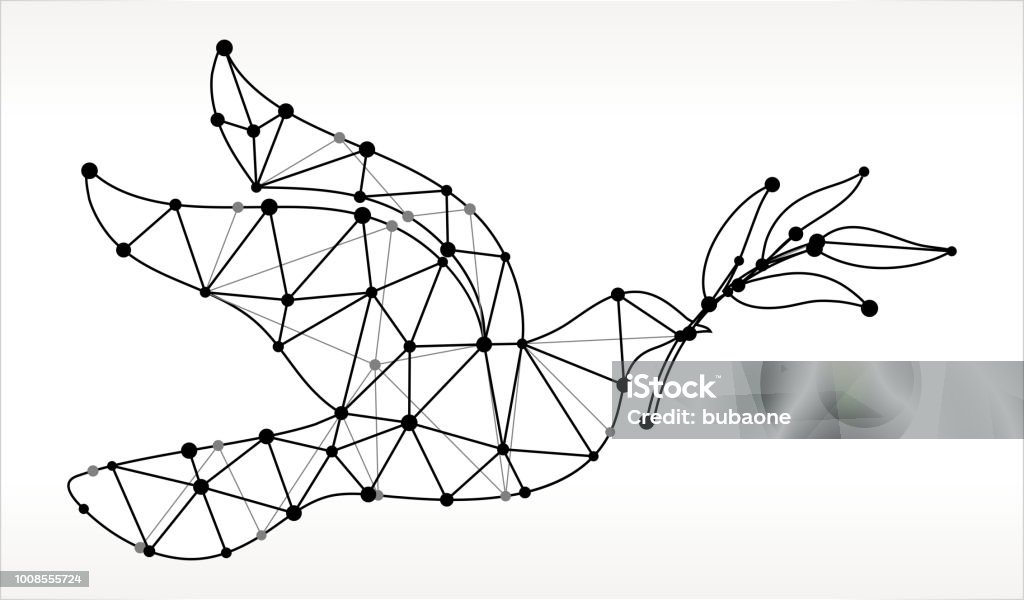 Dove Triangle Node Black and White Pattern Dove Triangle Node Black and White Pattern. The main object depicted in this royalty free vector illustration is created with the triangular line pattern. The individual lines form nodes with small circles on each of the vertices. The background is white with a slight gradient around the edges. Dove - Bird stock vector