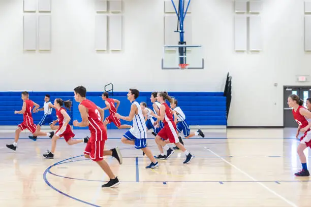 Photo of High school co-ed basketball practice