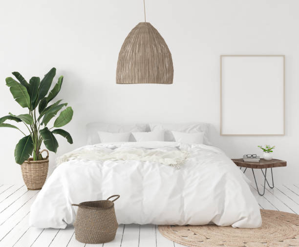 istock Mock-up poster frame in bedroom, Scandinavian style 1008574358