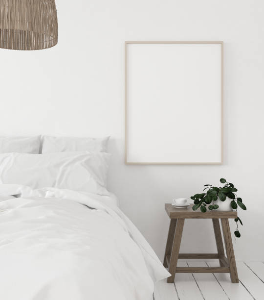 istock Mock-up poster frame in bedroom, Scandinavian style 1008574380