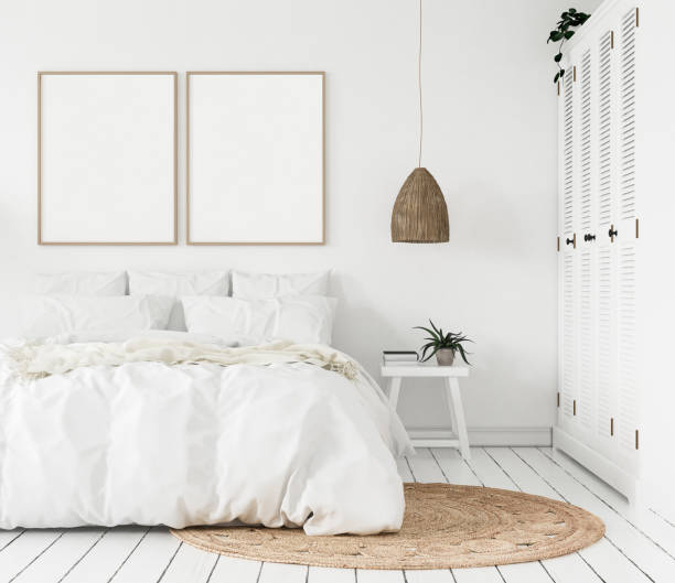 istock Mock-up poster frame in bedroom, Scandinavian style 1008574442