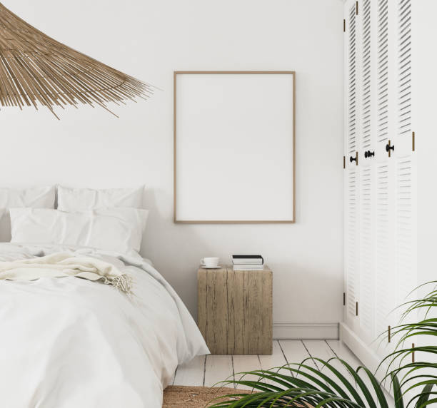 istock Mock-up poster frame in bedroom, Scandinavian style 1008574444