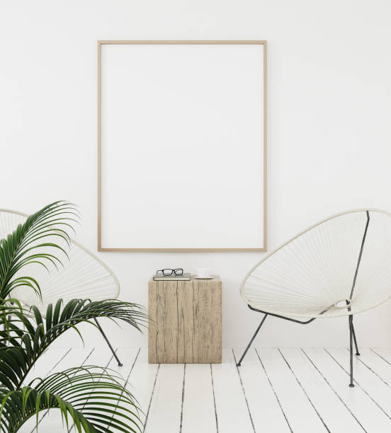 istock Mock-up poster frame on wall with minimal decor, Scandinavian style 1008574454