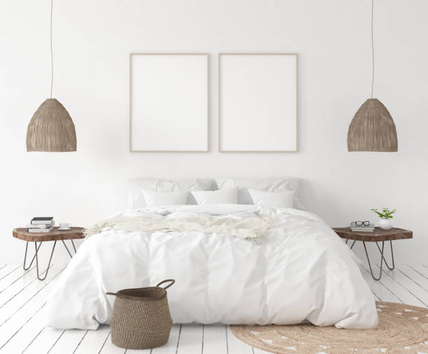 istock Mock-up poster frame in bedroom, Scandinavian style 1008574496