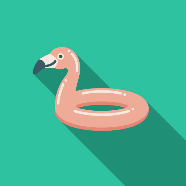 Inflatable Flamingo Flat Design Travel & Vacation Icon A flat design styled travel and vacation icon with a long side shadow. Color swatches are global so it’s easy to edit and change the colors. inflated pool stock illustrations