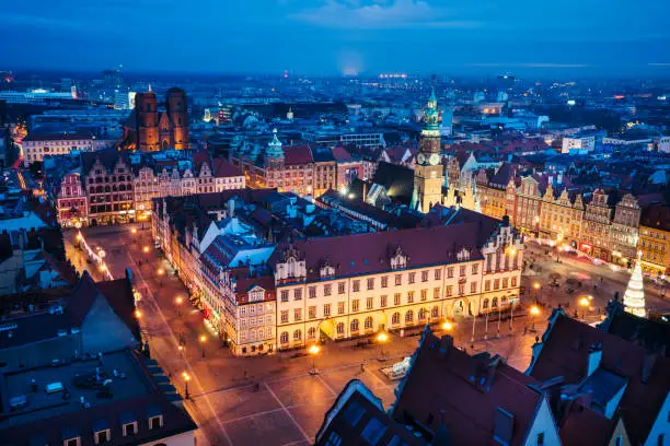 Panorama of Wroclaw, view on the market square and surroundings - Wroclaw, Poland