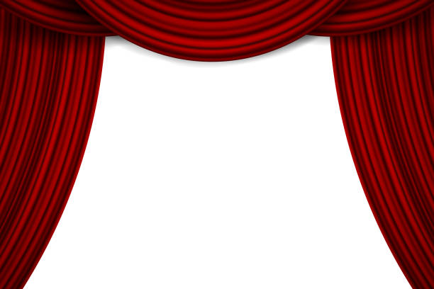 Creative vector illustration of stage with luxury scarlet red silk velvet drapes and fabric curtains isolated on background. Art design. Concept element for music party, theater, circus, opera, show Creative vector illustration of stage with luxury scarlet red silk velvet drapes and fabric curtains isolated on background. Art design. Concept element for music party, theater, circus, opera, show. curtain stock illustrations
