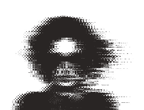 Glitch technique portrait of a young woman with cool attitude