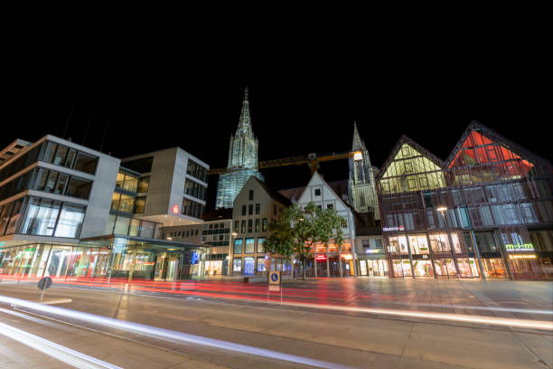 Old and Modern Architecture in Ulm, Germany Old and Modern Architecture in Ulm, Ulm Minster in the Background, Baden-Wurttemberg, Germany, HDR imaging ulm minster stock pictures, royalty-free photos & images