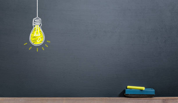 istock handwriting yellow bulb on the blackboard with chalk, idea concept 1008628532