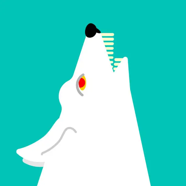 Vector illustration of White wolf howls head isolated. Vector illustration