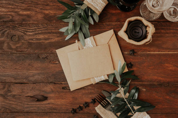 istock Rustic wedding invitation card. bridal dinner concept styled with wedding accessories. 1008645970