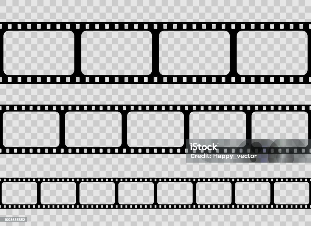 Creative vector illustration of old retro film strip frame set isolated on transparent background. Art design reel cinema filmstrip template. Abstract concept graphic element Creative vector illustration of old retro film strip frame set isolated on transparent background. Art design reel cinema filmstrip template. Abstract concept graphic element. Camera Film stock vector