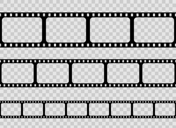 Creative vector illustration of old retro film strip frame set isolated on transparent background. Art design reel cinema filmstrip template. Abstract concept graphic element Creative vector illustration of old retro film strip frame set isolated on transparent background. Art design reel cinema filmstrip template. Abstract concept graphic element. film negative roll stock illustrations
