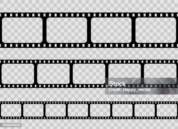 Creative Vector Illustration Of Old Retro Film Strip Frame Set Isolated On Transparent Background Art Design Reel Cinema Filmstrip Template Abstract Concept Graphic Element Stock Illustration - Download Image Now