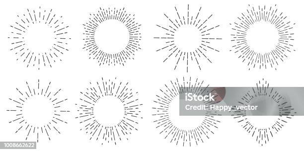 Creative Vector Illustration Of Geometric Hand Drawn Sun Beams Isolated On Background Art Design Linear Sunlight Waves Shining Lines Ray Stars Abstract Concept Graphic Round Or Circle Form Element Stock Illustration - Download Image Now